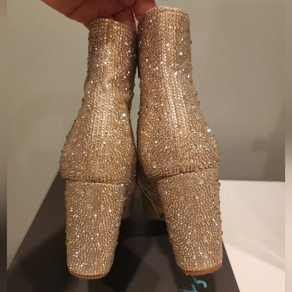 LIGHT GOLD RHINESTONE BLOCK HEEL BOOTIE|  BETSEY JOHNSON, size 7.5 - Picture 12 of 16